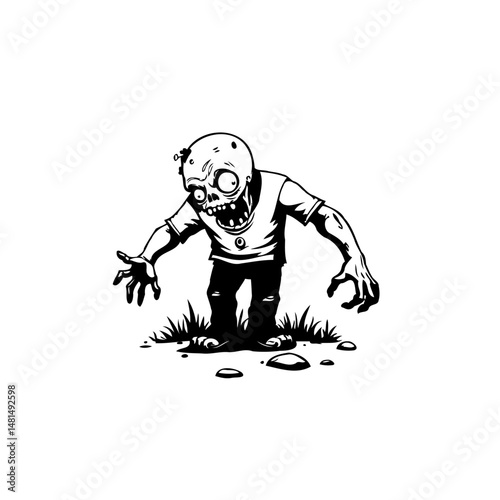 Creepy cartoon zombie illustration lurking, ready to infect during halloween