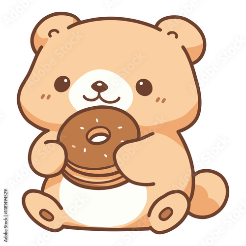 Cute bear eating a cookie animal kawaii illustration vector