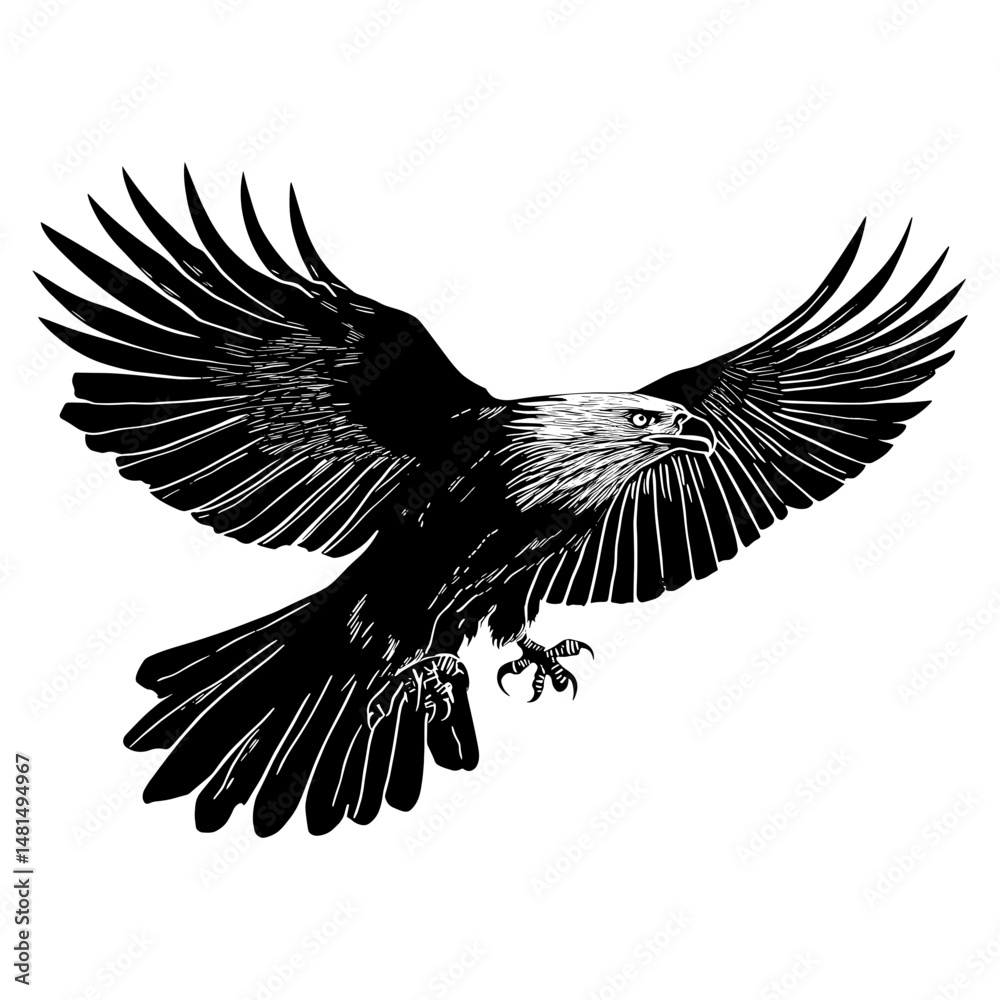 Obraz premium Eagle wood block print white bird illustration vector