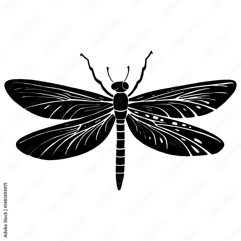 Dragonfly wood block print insect invertebrate illustration vector Dragonfly wood block print insect invertebrate illustration vector