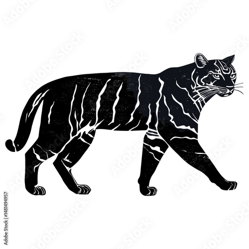 Leopard wood block print wildlife animal white vector