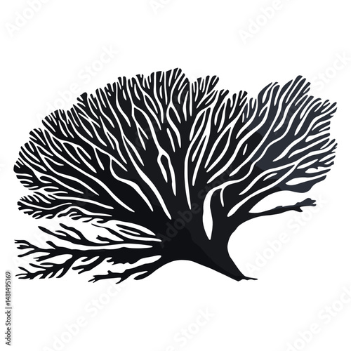 Coral wood block print silhouette black art vector