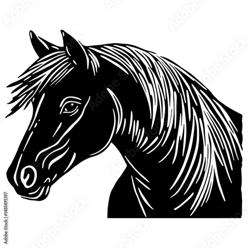 Coral horse wood block print contrast animal white vector