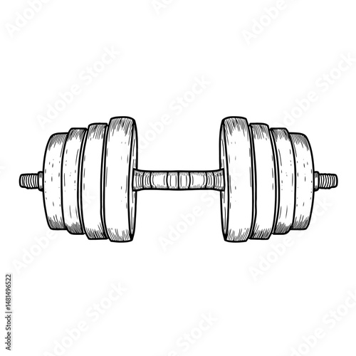 Hand drawn dumbbell vector illustration in black isolated on white background. Sketch simple dumbbell line art