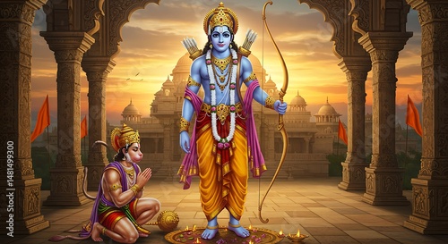 Rama and Hanuman Spiritual Scene
