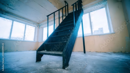 Abandoned Building Interior  Metal Staircase  Industrial  Empty Room  Renovation  Construc
