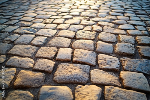 Stone Street. Cobblestone Pavement on Prague Street in the Evening Light