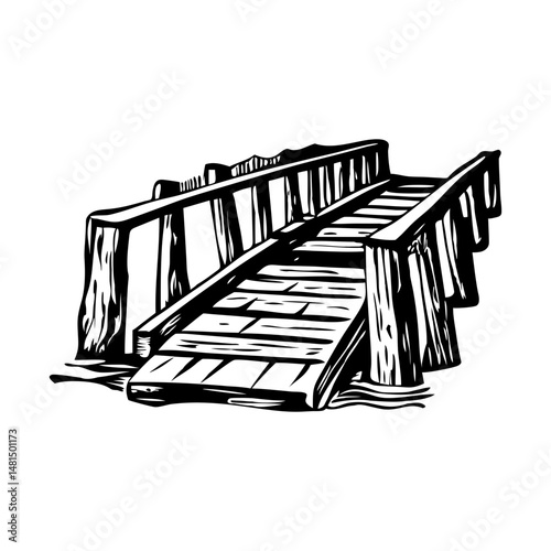 Wooden bridge illustration in vintage style