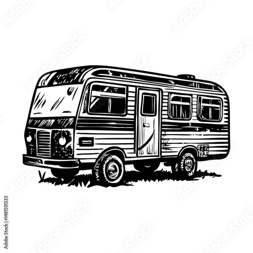 Vintage rv illustration in vintage style