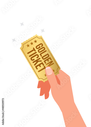 Hand holding golden ticket – stock illustration