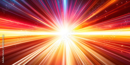 Abstract red backdrop with bright orange and yellow sunburst rays of light