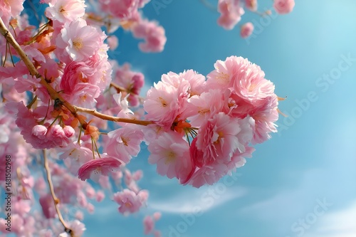 Cherry blossoms and tea cup against blue sky