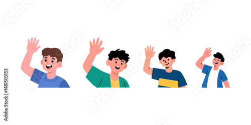 flat illustration of a teenager waving hand