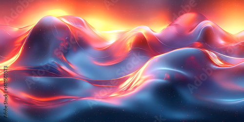 Abstract colorful design features bright red and orange glowing lines in a dynamic motion blur pattern