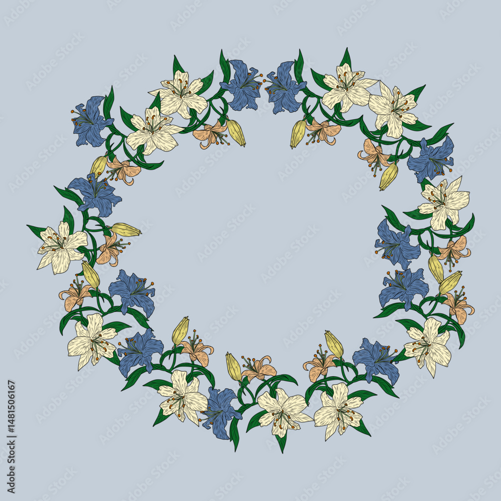 Fototapeta premium Floral wreath design with various flowers.