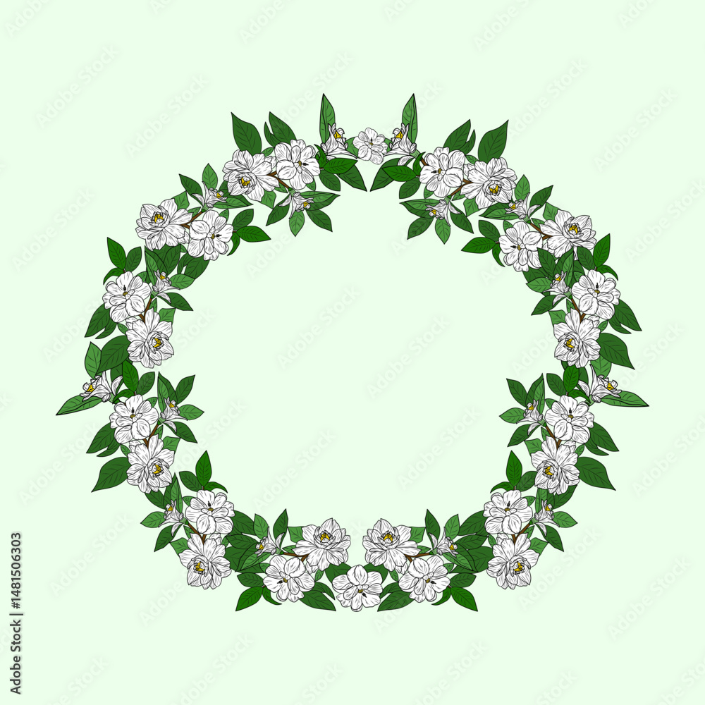 Fototapeta premium Floral wreath, white isolate background