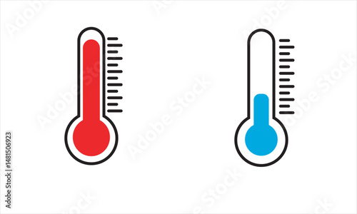 Vector Icons of Red Hot and Blue Cold Thermometers, Simple Graphic Illustration for Temperature Measurement and Climate Control, Weather Indicator for Heating and Cooling Concepts