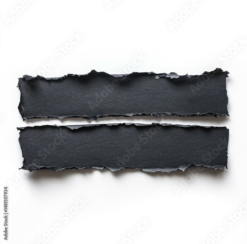 Two dark gray torn paper strips