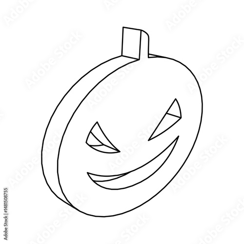 The outline of a large halloween pumpkin symbol is made with black lines. 3D view of the object in perspective. Vector illustration on white background