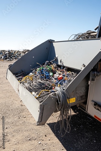 Open compartment filled with tangled wires and electronic components on a truck