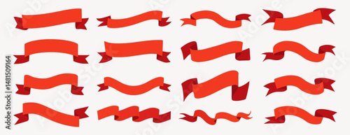 Red banners collection vector, element vector set