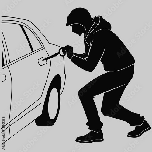 a figure unlocking a car door silhouette vector design art and illustration