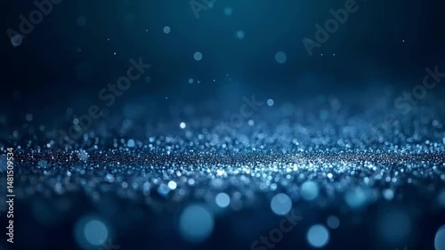 Abstract dark blue background with shimmering particles and bokeh effect, creating a sense of depth and movement