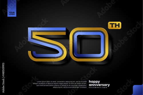 Sleek 3D Number 50 Design in Blue and Gold for Modern Anniversary Celebration on Dark Background
