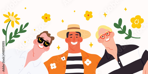 Three friends, embracing th...