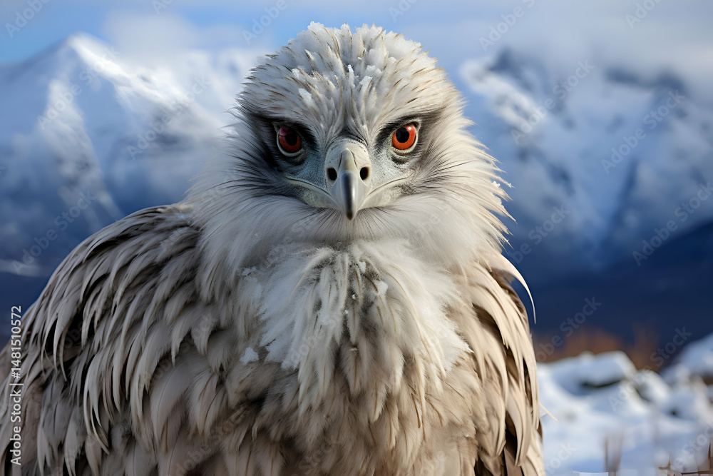 Obraz premium Closeup Portrait of a Majestic Grey Eagle in Snowy Mountain Landscape