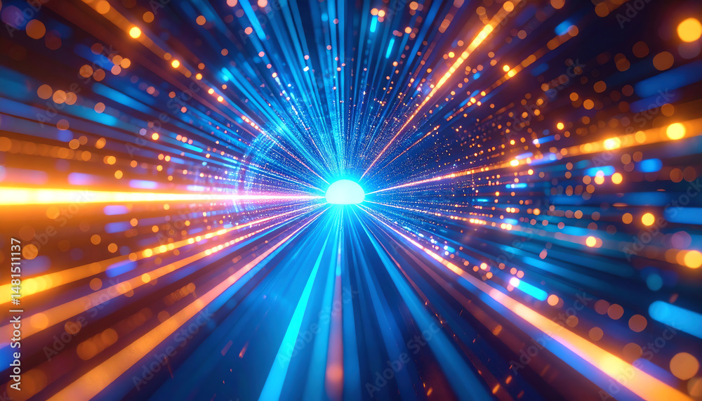 Fototapeta premium A vibrant explosion of light and color creates a mesmerizing tunnel effect, suggesting motion through space and time