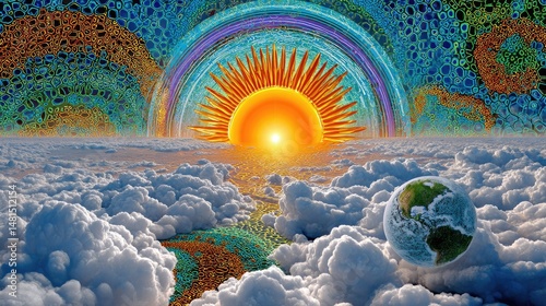 Sunrise over cloudscape digital art