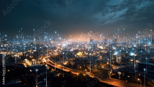 Wallpaper Mural Smart city with glowing data points, creating an intelligent and connected urban environment. Torontodigital.ca