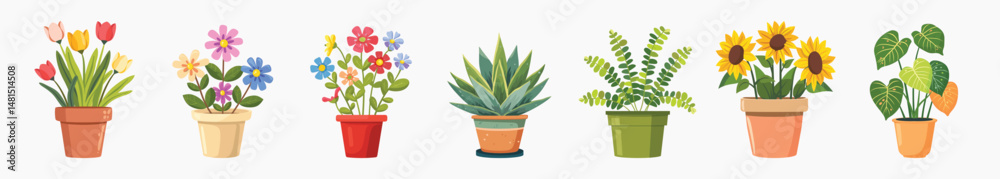 Obraz premium Colorful potted plants illustration element vector set