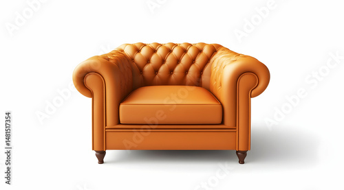 A vintage leather sofa against an empty white wall, offering space for content and creating a classic yet timeless aesthetic.