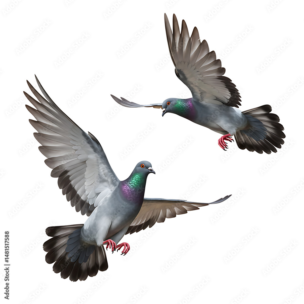 Obraz premium Flying City Doves with Spread Wings On Transparent Background