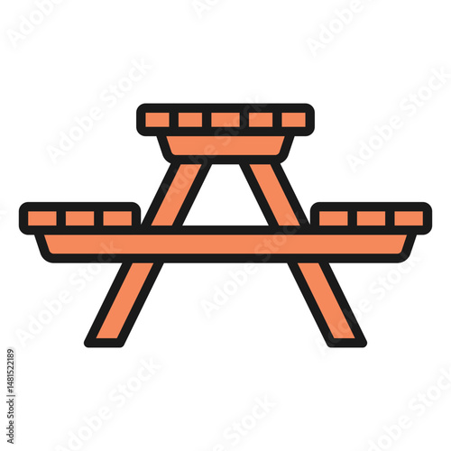Icon of a wooden picnic table with long chairs