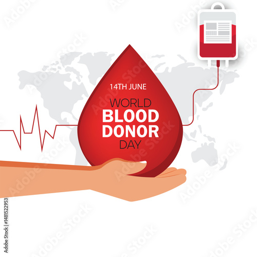 Blood donation concept with human hand gives big red drop