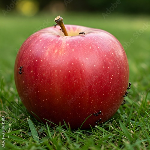 red apple on green grass