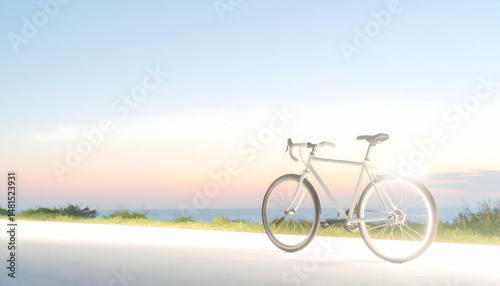 Wallpaper Mural Silver Bicycle Parked on Road Against Scenic Ocean Sunset Blue and Orange Sky Warm Light Torontodigital.ca