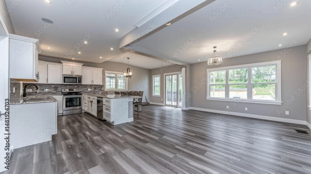 Obraz premium Modern open-concept kitchen and living area