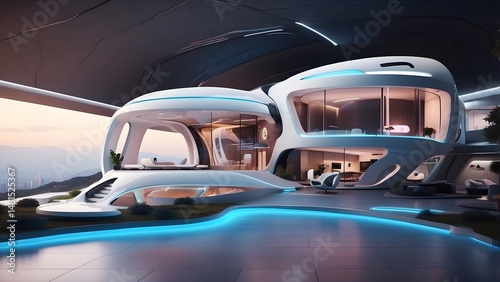 A self-cleaning futuristic home with smart AI systems. Cinematic theme, HDR, Vibrant 