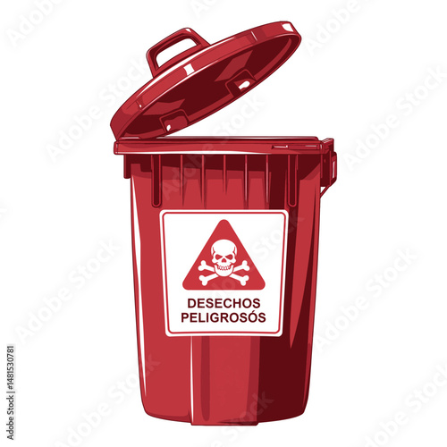 Placing desechos peligrosos stickers in garbage cans to protect the environment Vector, Red garbage bin vector illustration.