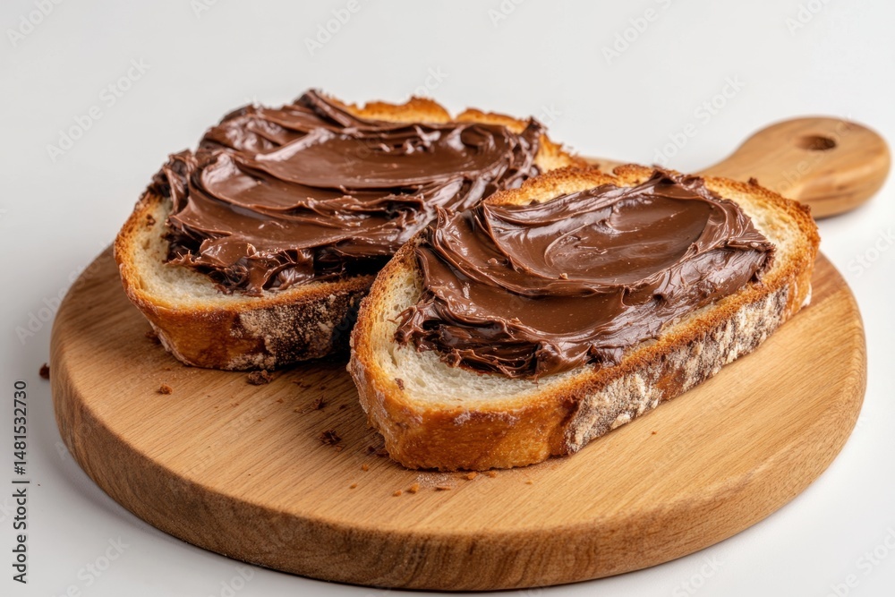 Two Slices of Bread with Chocolate Spread on Wooden Board Close Up Food Photography Studio Shot Delicious Breakfast Two Slices of Bread with Chocolate Spread on Wooden Board Close Up Food Photography Studio Shot Delicious Breakfast