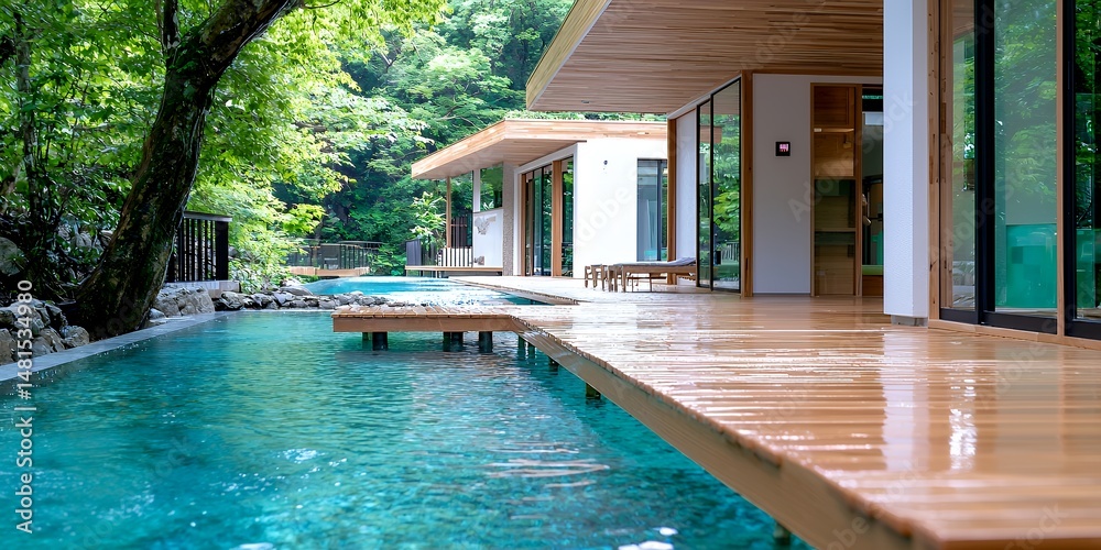 custom made wallpaper toronto digitalModern House by the Pool with Lush Greenery