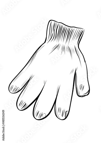 Single garden glove illustration with detailed outline vector