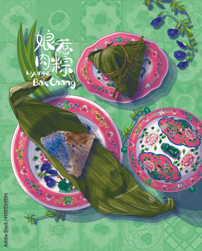 Photography Nyonya Rice Dumplings Top View Illustration