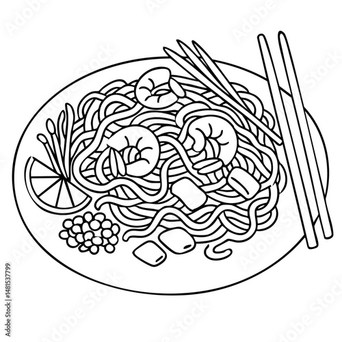 Pad Thai a Classic Thai Stir-Fried Noodle Vector Illustration