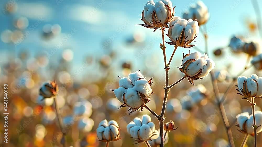Cotton field bolls sunlight footage