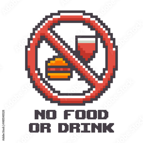 No Food or Drink Sign in pixel art design